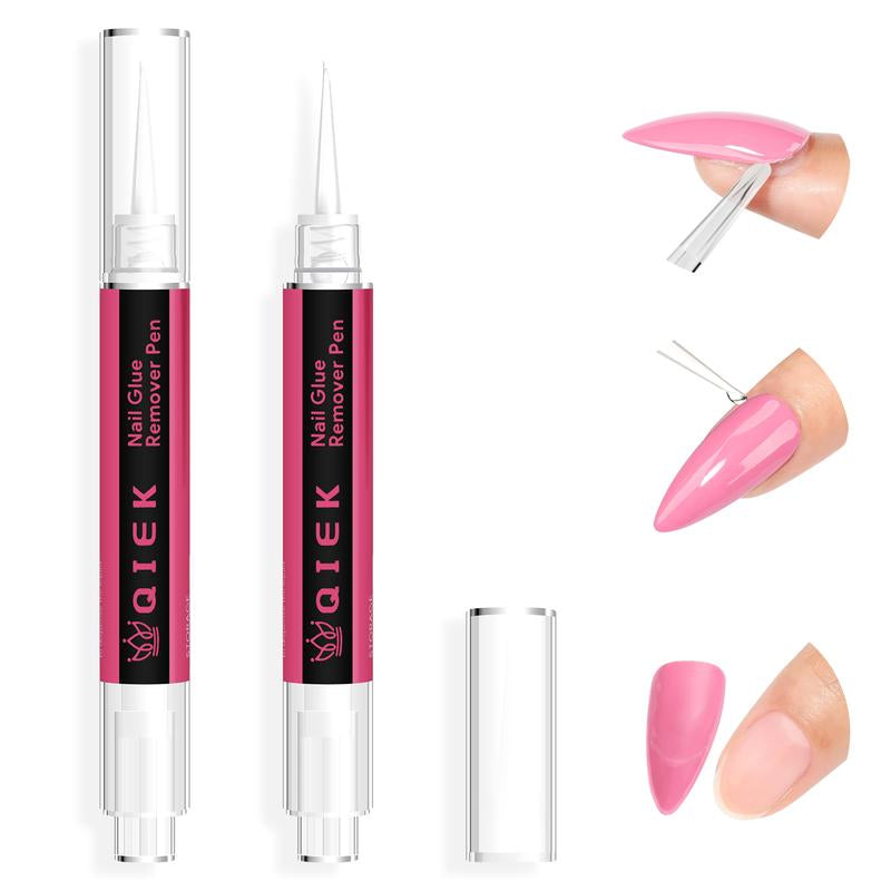 QIEK Nail Glue Remover for Press on Nails, #Effortlessbeauty，2025 Upgraded 2 in 1 Nail Stick & Remover Pen Design, Acetone-Free Not for Gel Polish Base Coat, Quick Gentle Removal Fake Nail Tips Press Ons #Tiktokshoprestock