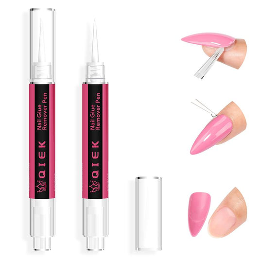 QIEK Nail Glue Remover for Press on Nails, #Effortlessbeauty，2025 Upgraded 2 in 1 Nail Stick & Remover Pen Design, Acetone-Free Not for Gel Polish Base Coat, Quick Gentle Removal Fake Nail Tips Press Ons #Tiktokshoprestock