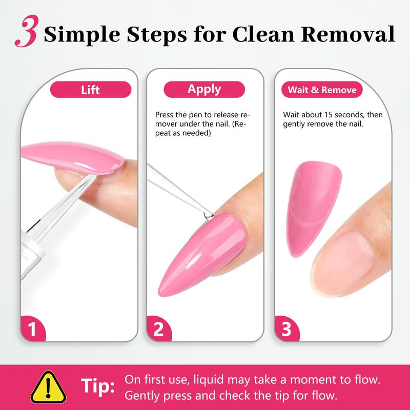 QIEK Nail Glue Remover for Press on Nails, #Effortlessbeauty，2025 Upgraded 2 in 1 Nail Stick & Remover Pen Design, Acetone-Free Not for Gel Polish Base Coat, Quick Gentle Removal Fake Nail Tips Press Ons #Tiktokshoprestock