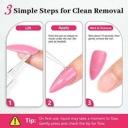 QIEK Nail Glue Remover for Press on Nails, #Effortlessbeauty，2025 Upgraded 2 in 1 Nail Stick & Remover Pen Design, Acetone-Free Not for Gel Polish Base Coat, Quick Gentle Removal Fake Nail Tips Press Ons #Tiktokshoprestock