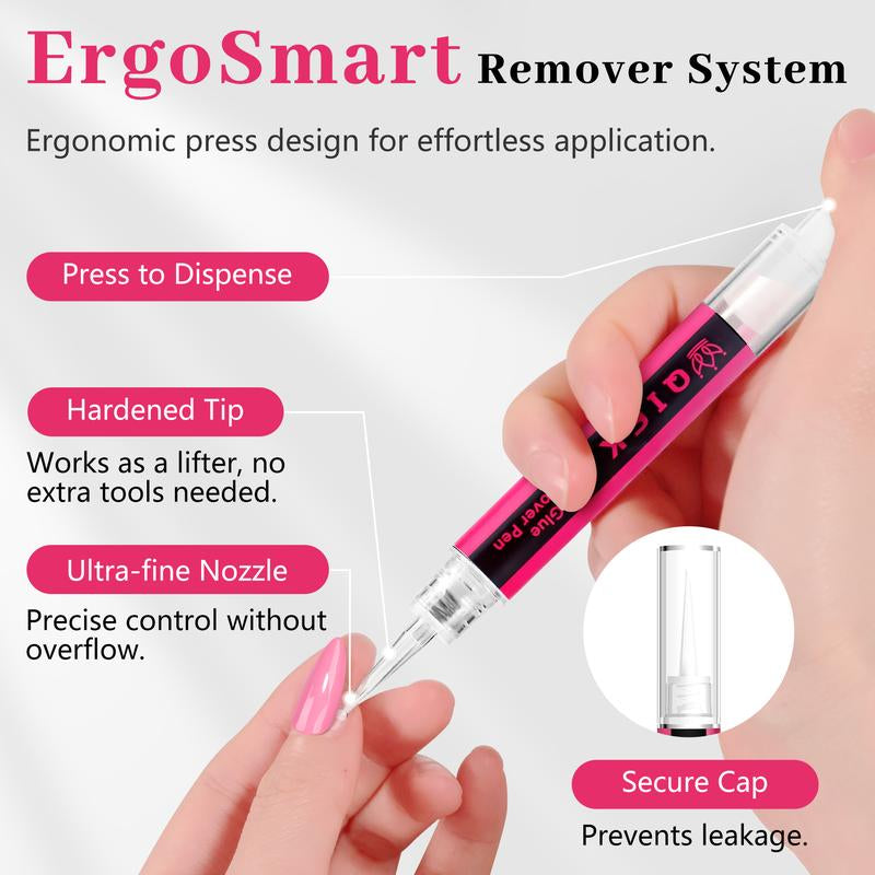 QIEK Nail Glue Remover for Press on Nails, #Effortlessbeauty，2025 Upgraded 2 in 1 Nail Stick & Remover Pen Design, Acetone-Free Not for Gel Polish Base Coat, Quick Gentle Removal Fake Nail Tips Press Ons #Tiktokshoprestock