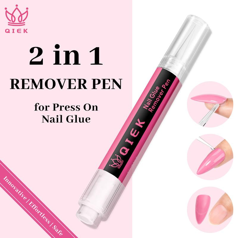 QIEK Nail Glue Remover for Press on Nails, #Effortlessbeauty，2025 Upgraded 2 in 1 Nail Stick & Remover Pen Design, Acetone-Free Not for Gel Polish Base Coat, Quick Gentle Removal Fake Nail Tips Press Ons #Tiktokshoprestock