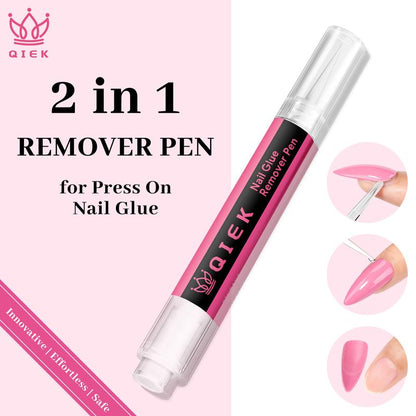 QIEK Nail Glue Remover for Press on Nails, #Effortlessbeauty，2025 Upgraded 2 in 1 Nail Stick & Remover Pen Design, Acetone-Free Not for Gel Polish Base Coat, Quick Gentle Removal Fake Nail Tips Press Ons #Tiktokshoprestock