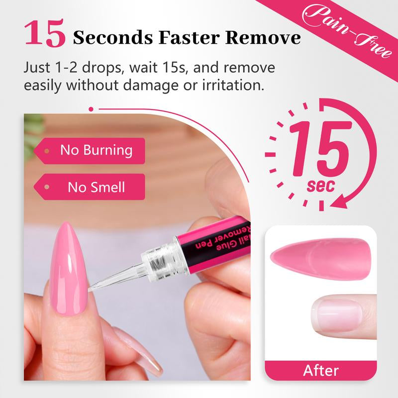 QIEK Nail Glue Remover for Press on Nails, #Effortlessbeauty，2025 Upgraded 2 in 1 Nail Stick & Remover Pen Design, Acetone-Free Not for Gel Polish Base Coat, Quick Gentle Removal Fake Nail Tips Press Ons #Tiktokshoprestock