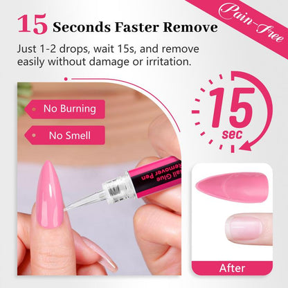 QIEK Nail Glue Remover for Press on Nails, #Effortlessbeauty，2025 Upgraded 2 in 1 Nail Stick & Remover Pen Design, Acetone-Free Not for Gel Polish Base Coat, Quick Gentle Removal Fake Nail Tips Press Ons #Tiktokshoprestock