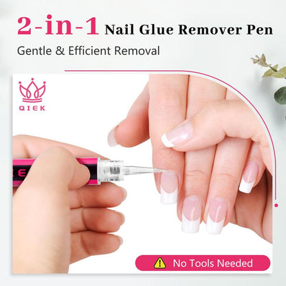 QIEK Nail Glue Remover for Press on Nails, #Effortlessbeauty，2025 Upgraded 2 in 1 Nail Stick & Remover Pen Design, Acetone-Free Not for Gel Polish Base Coat, Quick Gentle Removal Fake Nail Tips Press Ons #Tiktokshoprestock